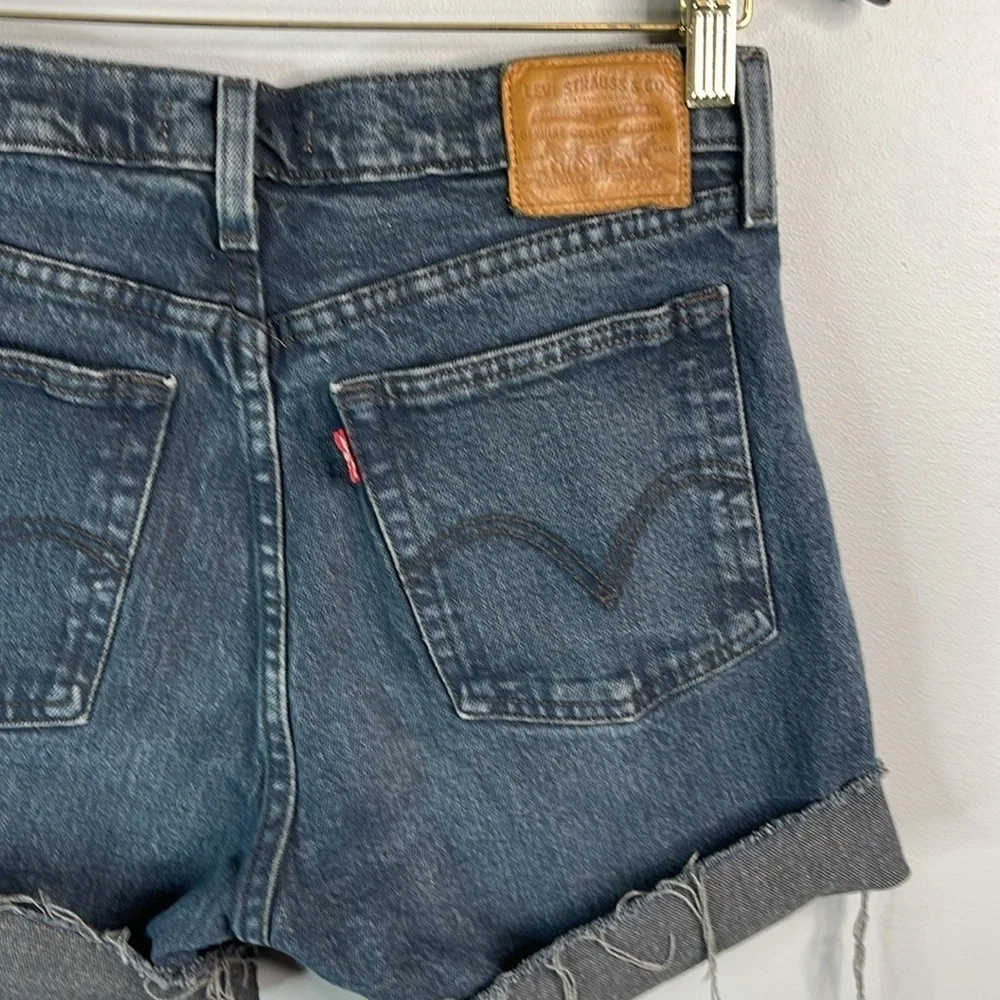 LEVIS Premium Wedgie Fit Upcycled Shorts Black Denim High Waist Button Fly 27 - Picture 7 of 14